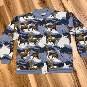 90s Vintage Western Wild Horses Cardigan Jacket Womens Large L Petite Equestrian